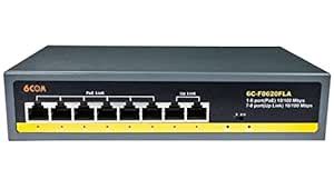 6COM 8 Port Ethernet PoE+ Switch, 6 Port PoE+ 100Mbps, 2 Ethernet ...