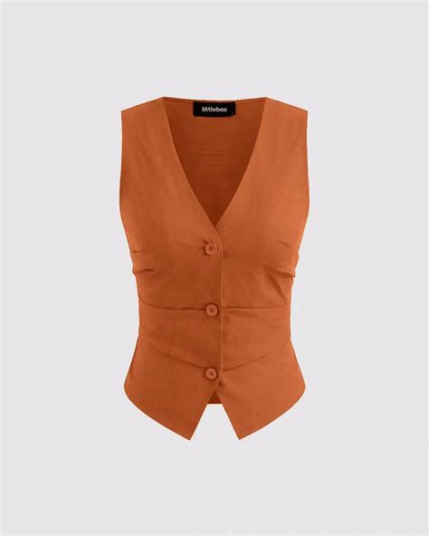 V-neck Vest & Wide Leg Trousers In Rust Orange - Littlebox India