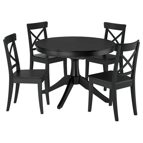 ROSENTORP / ROSENTORP table and 4 chairs, black/black, 110/155 cm (431 ...