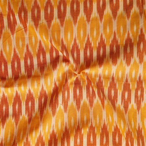 Pure Cotton Ikkat Mustard With Dark Orange Diamond Honeycomb Woven Fab ...