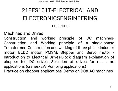 BEEE-21EES101T-Unit 3 Notes: Machines, Drives & Transformers - Studocu