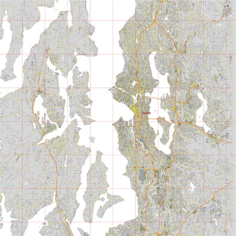 Seattle Washington US PDF Vector Map: City Plan Low Detailed (simple ...