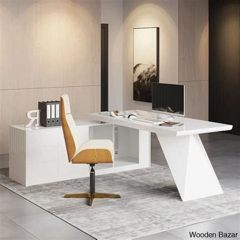 70.9" Modern White L-Shape Executive Desk Drawers & Cabinet Large ...