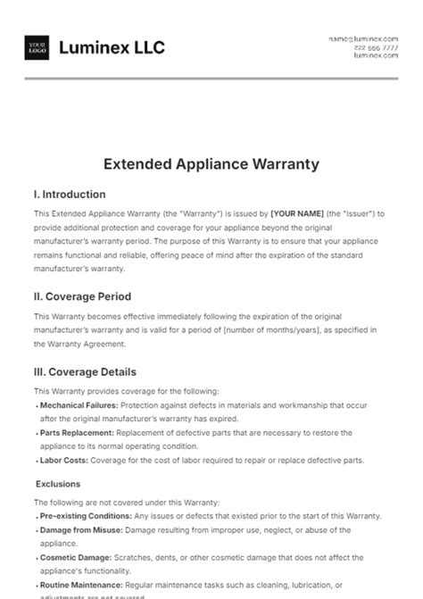 Free Extended Appliance Warranty Template to Edit Online