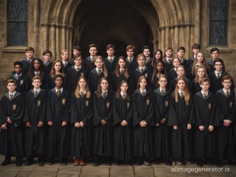 Diverse Teenage Students in Hogwarts Robes Authentic Class Photo | AI ...