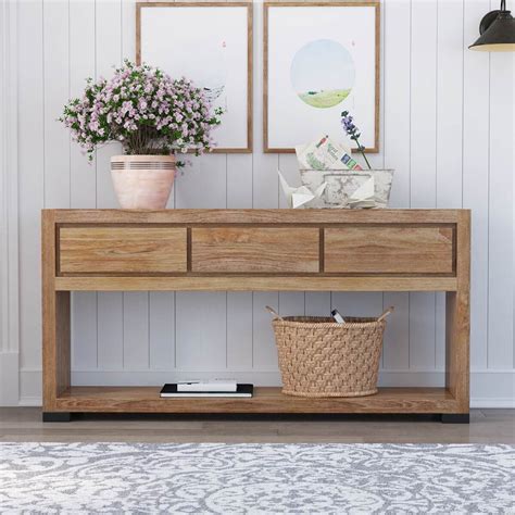 Oaso Rustic Solid Wood Console Table With 3 Drawers | Wooden console ...