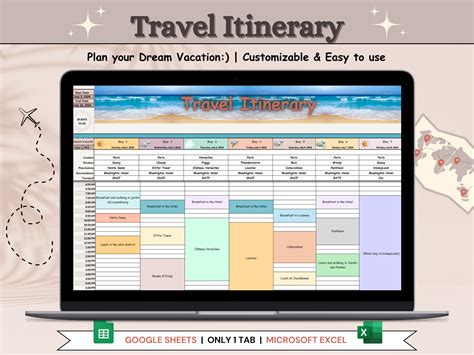 Travel Itinerary Template Google Sheets Digital Itinerary Excel Girls ...
