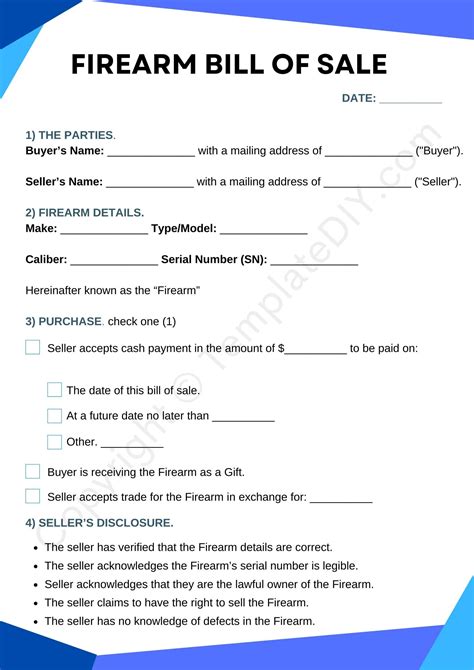 Firearm Bill of Sale Blank Printable Form Template in PDF & Word