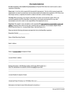 Fillable Online procurement uark Wire Transfer Details Form In order to ...