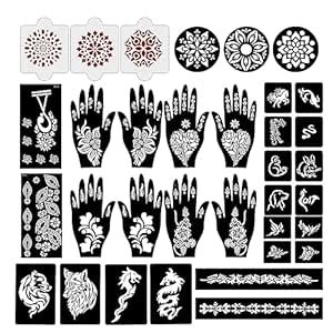 Ivana's Set of 34 Pcs Reusable Mehandi Stencils for Hands, Wrist, Body ...