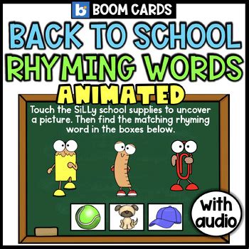 Back To School Rhyming Words Preschool Boom Cards Activity, Literacy ...