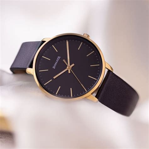 Buy Online Sonata Quartz Analog Black Dial Black Leather Strap Watch ...