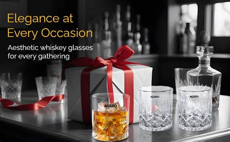 AGARO Elegant Whiskey Glass, Set of 6, 325ML, Diamond Cut Design ...