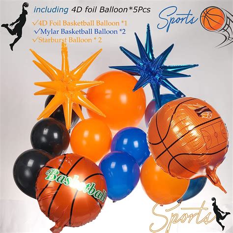 Buy Basketball Balloon garland kit 135pcs Orange Blue black and 4D ...