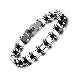 Buy ZIVOM® Bike Motor Cycle Chain Black Silver Stainless Steel Bracelet ...