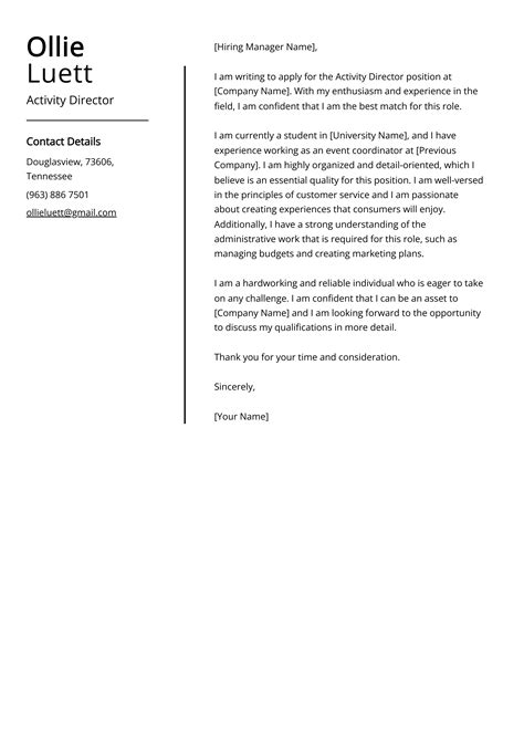 Activity Director Cover Letter Example (Free Guide)