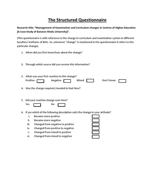 Image result for Structured Questionnaire