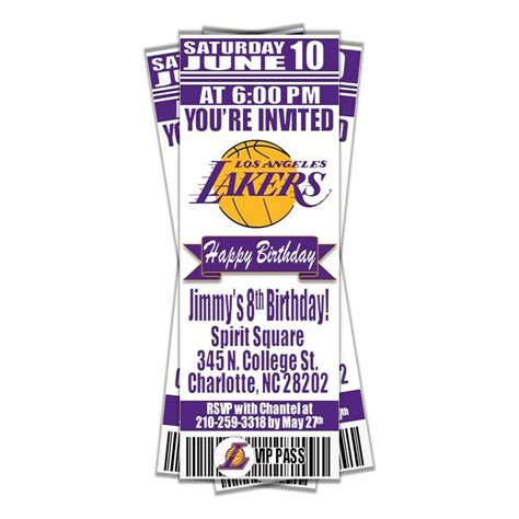 Los Angeles Lakers Basketball Ticket Style Invitation