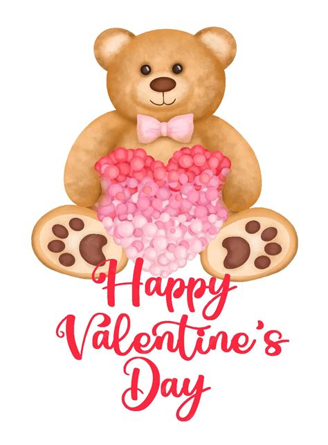 Premium Vector | Greeting card template with cute teddy bear with pink ...