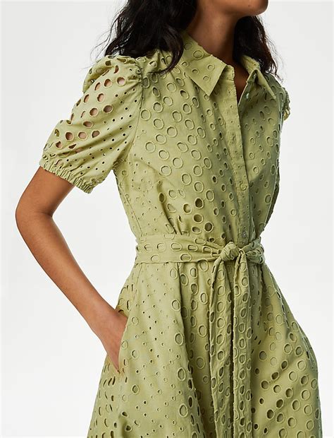 Buy Pure Cotton Broderie Midi Shirt Dress at Marks & Spencer