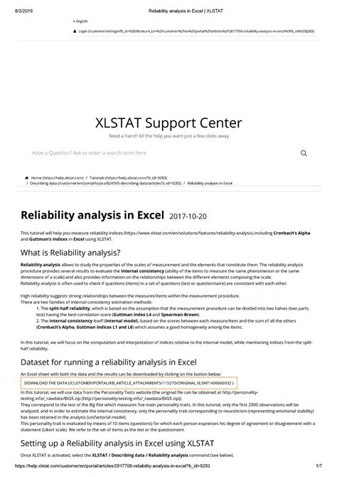 Reliability analysis in Excel - Home Tutorials Describing data ...