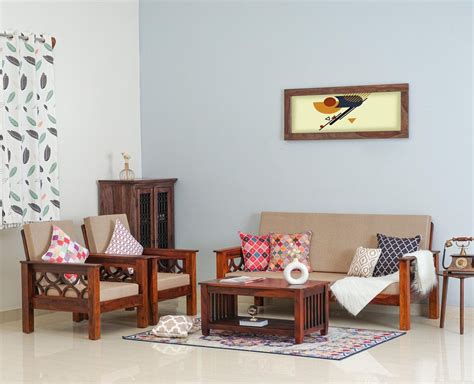 Buy Delhi Wooden 5 Seater Sofa With Coffee Table-3+1+1+Table