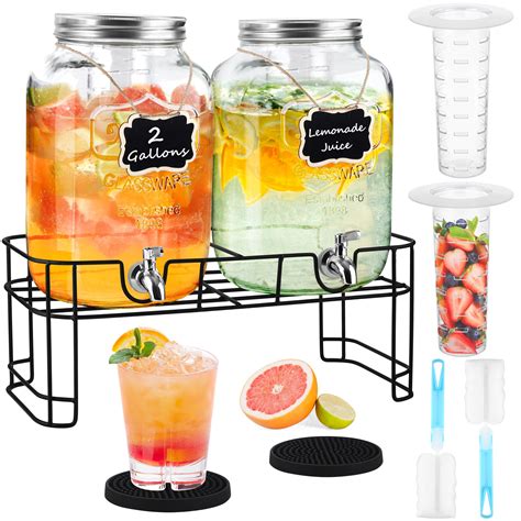 Snapklik.com : TURSTIN 2 Pcs 2 Gallon Glass Beverage Drink Dispenser