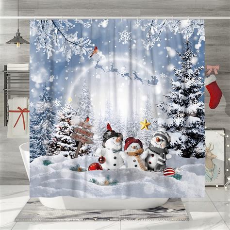 Amazon.com: DESIHOM Winter Christmas Shower Curtain Set Waterproof ...