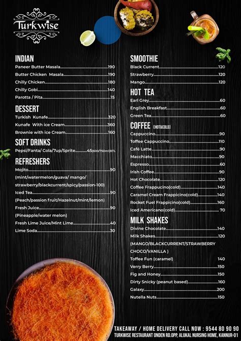 Menu at Turkwise - Turkish Restaurant & Cafe, Kannur
