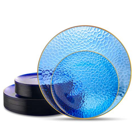 Amazon.com: Hioasis 60pcs Clear Blue Gold Plastic Plates - Blue Party ...