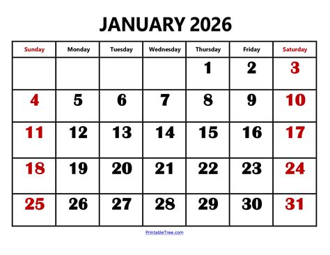 Blank January 2026 Calendar Printable PDF Templates