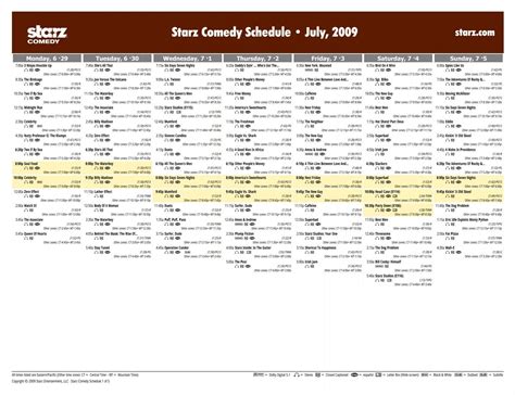 Starz Comedy - July, 2009 Schedule