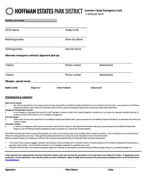 Fillable Online heparks Summer Camp Emergency Card - heparks Fax Email ...