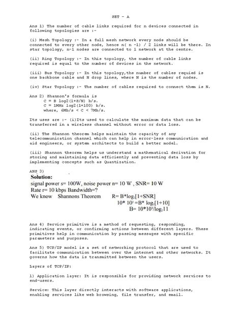 CN Assignment - 1 - SET – A Ans 1) The number of cable links required ...