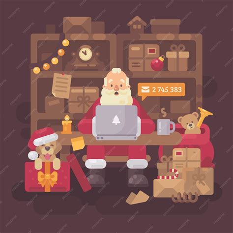Premium Vector | Santa claus checking emails on a laptop