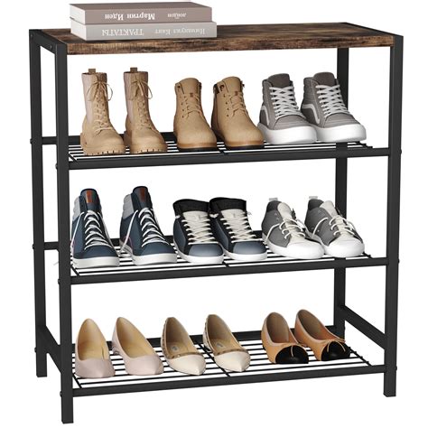 HOMEFORT 4-Tier Shoe Rack, Shoe Storage Shelf, Industrial Shoe Tower ...