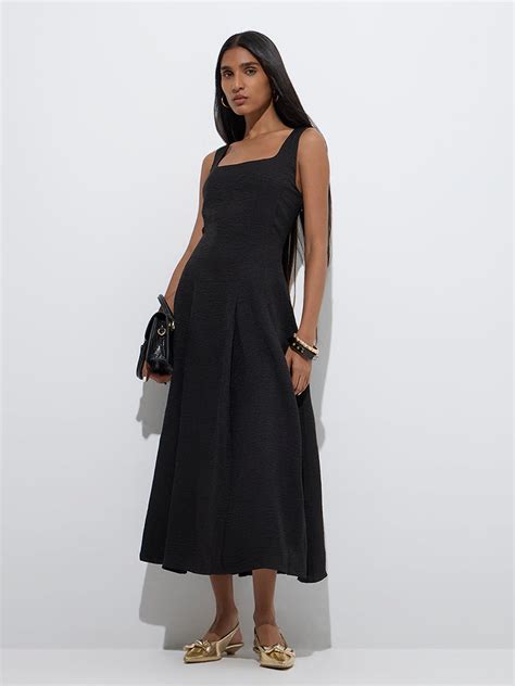 Buy Wardrobe Black Solid A-Line Dress from Westside