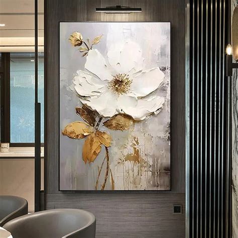 Handpainted Large Flower Texture Painting 3D Texture Painting Gold ...