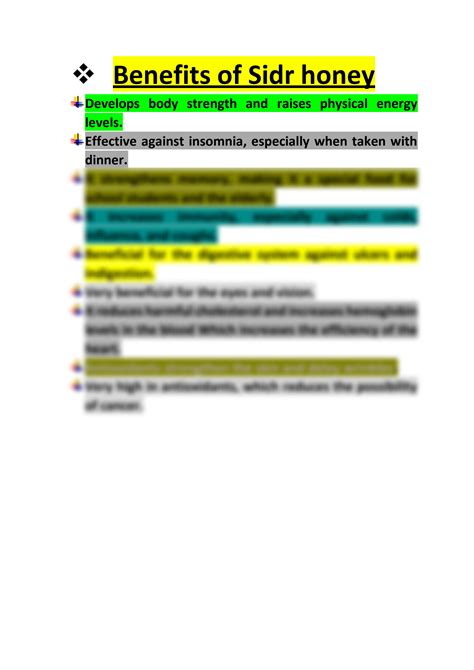 SOLUTION: Benefits of sidr honey - Studypool