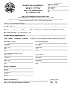 Fillable Online For Official Use Only TOWNSHIP OF MOUNT LAUREL Rental ...