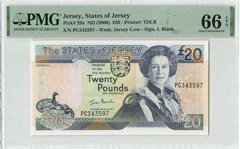 NumisBids: Crown Currency Live Auction 43, Lot 732 : Jersey 20 Pounds 2000 Pick 29a PMG Gem UNC ...