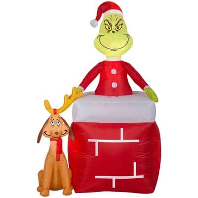5.5ft. Airblown® Inflatable Grinch In Chimney with Max | Michaels