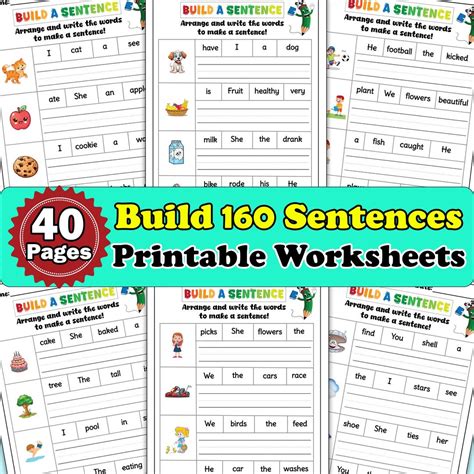160 Sentence Making Worksheets, Printable Build the Sentences Writing Practice Activity ...