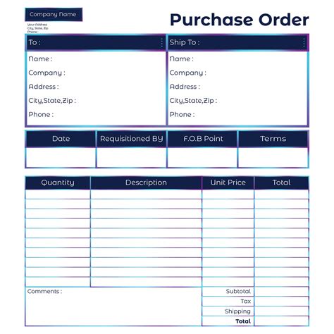 free printable purchase order template