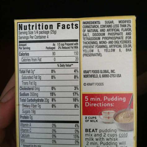 Jell-O Instant Pudding & Pie Filling, Vanilla: Calories, Nutrition ...