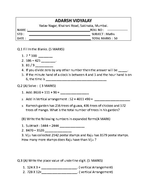Maths Midterm Practice Questions and Fill in the Blanks - Studocu