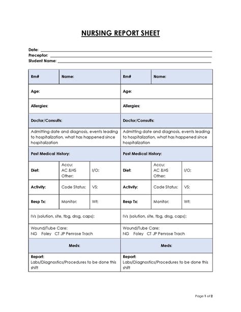 18 Free Nursing Report Sheets (Templates)