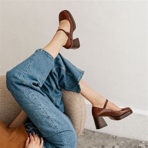 Women heeled mary janes with platform in aged brown leather – Artofit