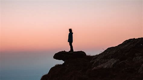 Download wallpaper 1920x1080 loneliness, alone, rock, slope, sunset ...