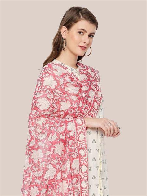Pink & White Hand Block Printed Pure Cotton Dupatta – Dupatta Bazaar